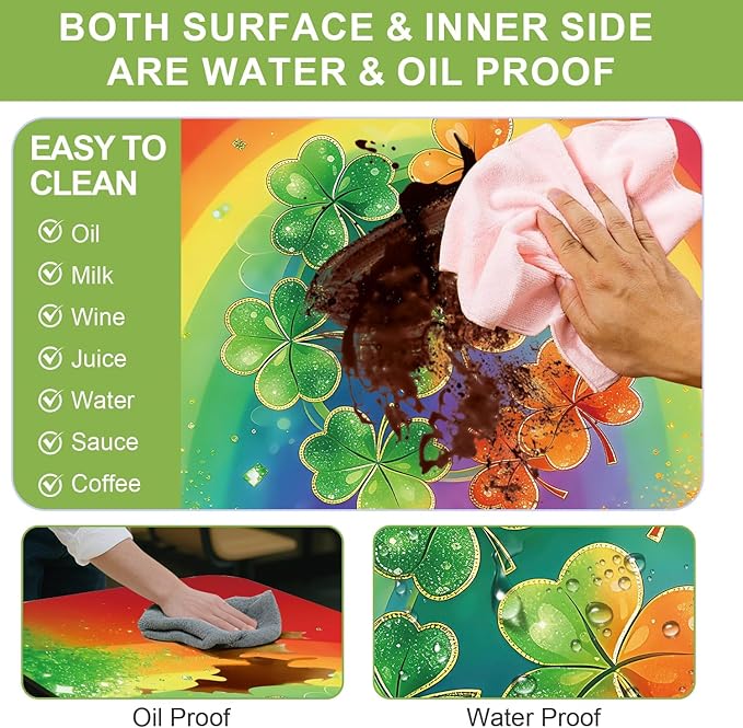 ANNA QUEEN 6FT Rainbow Clover Outdoor St. Patrick's Picnic Table Cover with Bench Covers Picnic Table Cover Set 3PCS 72"x30", Outdoor Bench and Tablecloth Furniture Protection