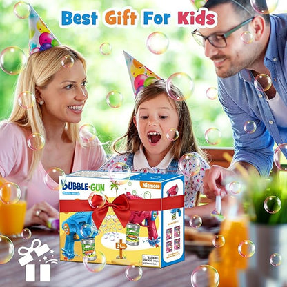 Bubble Gun Mchaine Toys for Kids: Automatic Bubble Blaster with 2 Bottles Refill Solution - Bubble Maker for 3-8 Year Old Boy Girl Kids, Outdoor Toys for Easter Birthday Wedding Party Gift (Blue, Red)