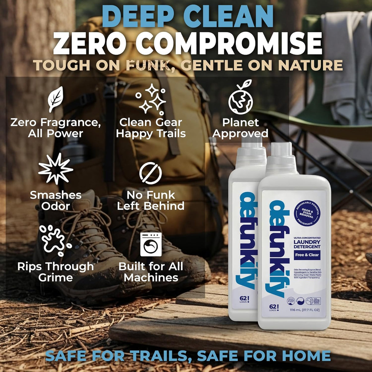 Laundry Detergent 62 Load/37.7 FlOz (2-Pack). 'Free & Clear' Liquid Laundry Detergent- Sensitive Skin. 'ProvenSafe' Laundry Soap Washing Detergent w/Odor & Stain Remover for Activewear & All Fabrics