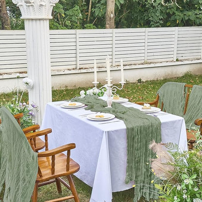 IVAPUPU 2 Pcs Cheesecloth Table Runner - 10ft Sage Green Boho Rustic Gauze Cheese Cloth Table Runner for Baby Shower Decorations Wedding Party Summer Garden Farmhouse Decor
