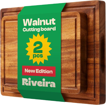 Riveira Walnut Wood Cutting Board – Versatile And Durable: Set Of 2 Pcs Rectangular Wooden Cutting Board