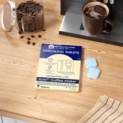 Jura Compatible Descaling Tablets (9-Pack) - Powerful Limescale & Calcium Remover for Coffee Machines, Prevents Clogs