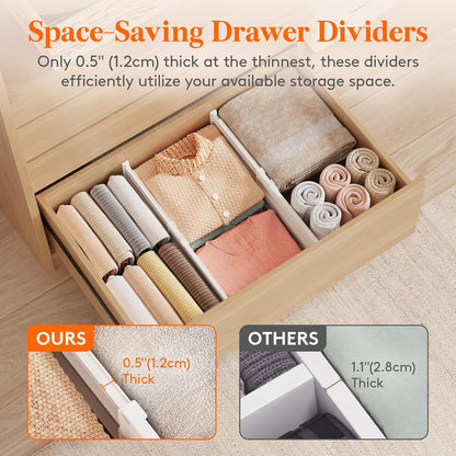 Lifewit 6 Pack Deep Drawer Dividers 8" High, 13.8-22.5" Adjustable Dresser Drawer Divider, Plastic Drawer Organizer for Clothes, Tall Drawers Separators for Dresser, Kitchen, Bedroom, Bathroom, Office