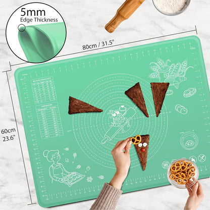 Silicone Pastry Mat 32" x 24" Extra Thick Non Stick Baking Mat with Measurements and Edge Heightening, Food Grade Silicone Rolling Mat for Pastry