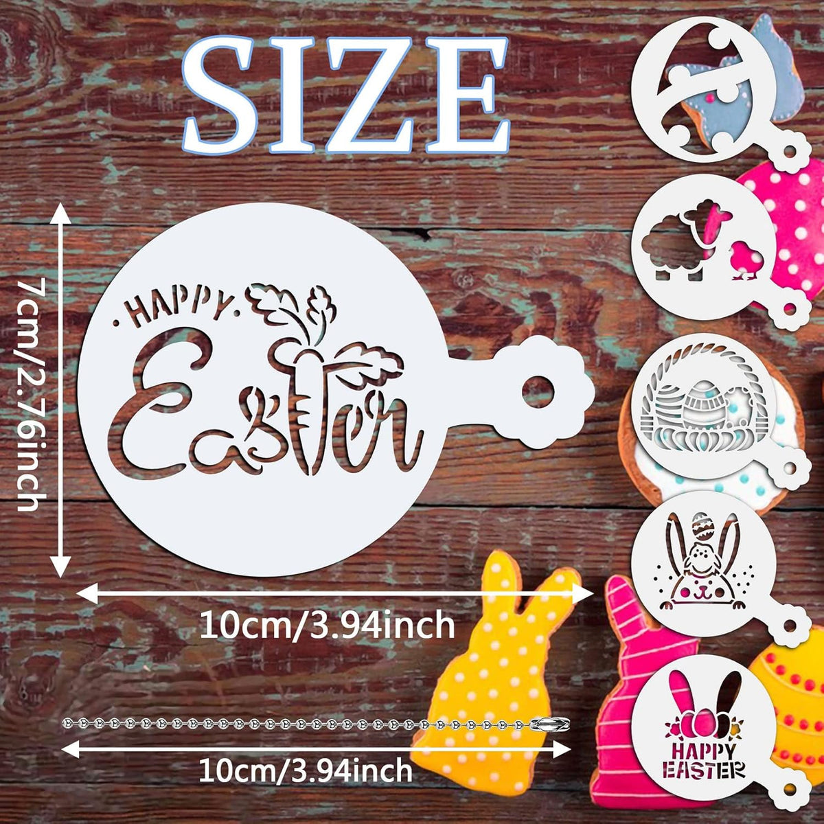 Julbear Easter Cookie Stencils, 36Pcs Reusable Eggs Bunny Cookie Coffee Stencils Templates Mold Tools for Cookies Baking Painting Dessert Coffee