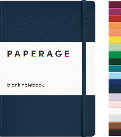 PAPERAGE Blank Journal Notebook, (Navy), 160 Pages, Medium 5.6 in x 8 in - 100 GSM Thick Paper – Hardcover Journaling Notebook for Work, School, Note Taking or Sketching