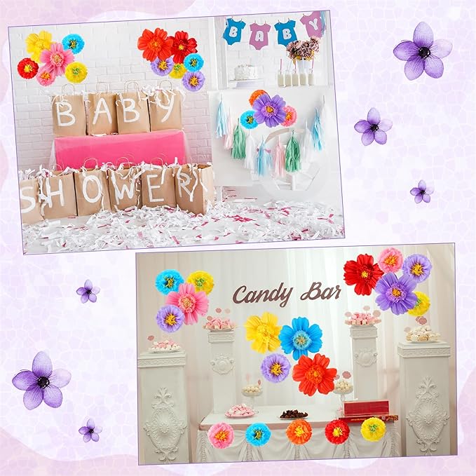 Crowye 12 Pcs Large Colorful Tissue Paper Flowers Decorations Giant Fiesta Craft Crepe Paper Flowers for Wall Decor Backdrop Mexican Wedding Birthday Carnival Party (10'' 20'',Cute Color)