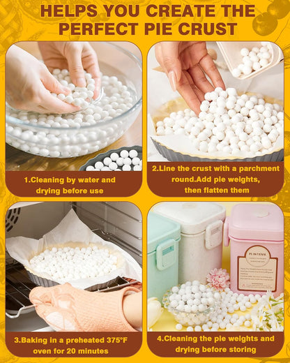 Baking Ceramic Pie Weights, Natural Stoneware For Blind Baking Pie Crusts | 1.5 lb 10mm Ceramic Pie Weights, Heat Resistant to 480°F, Reusable Pie Weights for Homemade &amp; Store-Bought Pie Crusts