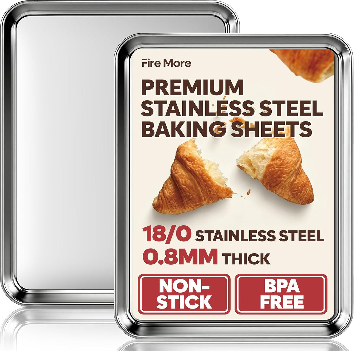 Jelly Roll Pan Set of 2, 15.9” x 12” Stainless Steel Cookie Sheets for Baking, Non Stick Baking Sheets for Oven Heavy Duty Baking Trays