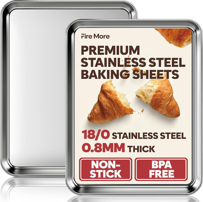 Jelly Roll Pan Set of 2, 15.9” x 12” Stainless Steel Cookie Sheets for Baking, Non Stick Baking Sheets for Oven Heavy Duty Baking Trays