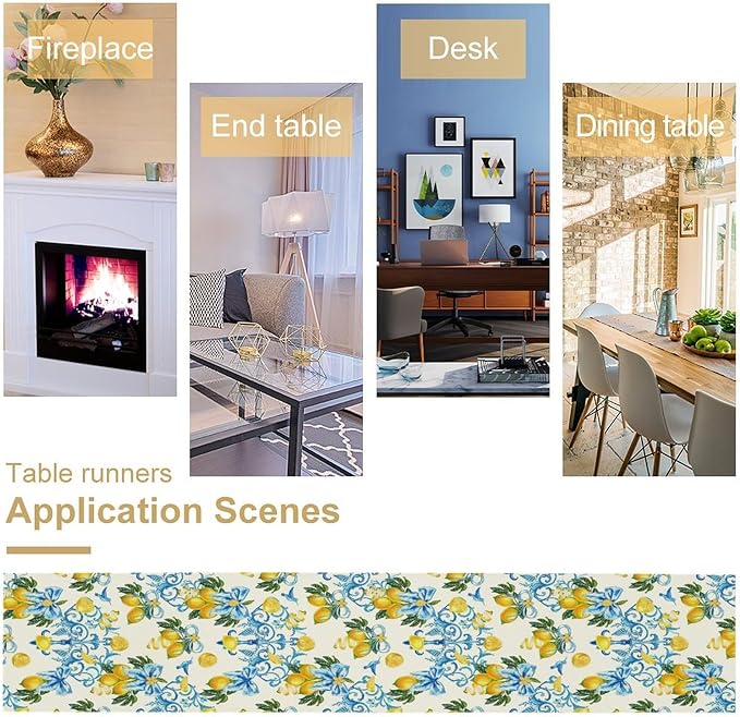Lemon Table Runner, Summer Hummingbirds Flower Bows Print Table Runner for Farmhouse Coffee Home Kitchen Dining Outdoor Party 13x120in