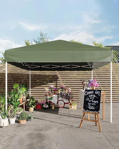 GarveeLife 10x10 Pop Up Canopy with One Sidewalls - Easy Up Camping Tent with One Button Push Setup - 1 Roller Bag, 3 Adjustable Height, 4 Weight Bags for Deck, Garden, Sports, Beach, Party (Green)