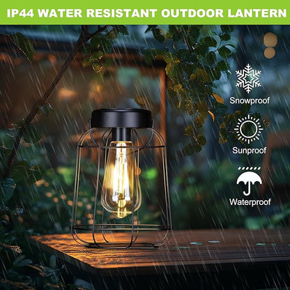 2 Pack Solar Lanterns Outdoor with LED Bulbs Hanging Lights for Outside Waterproof Solar Powered Lanterns for Table Patio Porch Graden and Pathway