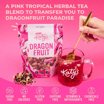 Katy’s Dragonfruit Loose Leaf Tea, Hydrating & Fruity Herbal Tea, Hibiscus, Dragonfruit & Pineapple, Caffeine-Free Fruit Tea, 30+ Cups, Hot or Iced
