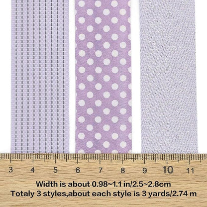 BEEFLYING 3 Styles Lavender Wire Edged Ribbons for Gift Wrapping, 25~28mm×2.7m Fabric Herringbone Ribbons for Wedding Party Decoration Hair Bows Flower Designs Sewing and Craft, 9 Yards