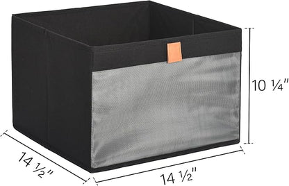 StorageWorks Closet Storage Bins, Extra Large Storage Baskets with Clear Window and Handles, Foldable Fabric Organizer for Clothes, Shelves, Black, 3 Pack