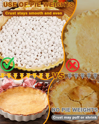 Baking Ceramic Pie Weights, Natural Stoneware For Blind Baking Pie Crusts | 1.5 lb 10mm Ceramic Pie Weights, Heat Resistant to 480°F, Reusable Pie Weights for Homemade &amp; Store-Bought Pie Crusts