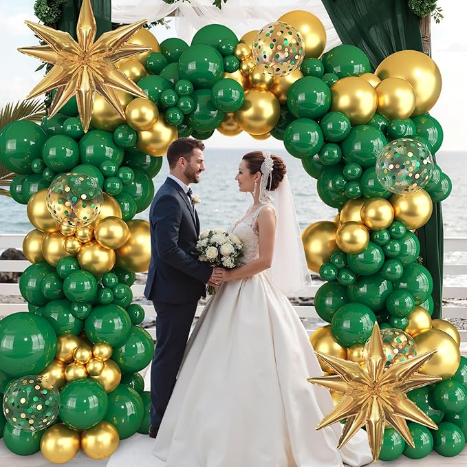 Amandir Green and Gold Balloons Garland Arch Kit for Graduation Party Decorations, 145Pcs Green Gold Confetti Balloon with Foil Star for 2026 Graduation College Congrats Grad Class Birthday Supplies