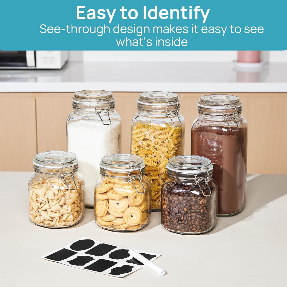 Vtopmart 78oz Glass Food Storage Jars with Airtight Clamp Lids, 3 Pack Large Kitchen Canisters for Flour, Cereal, Coffee, Pasta and Canning