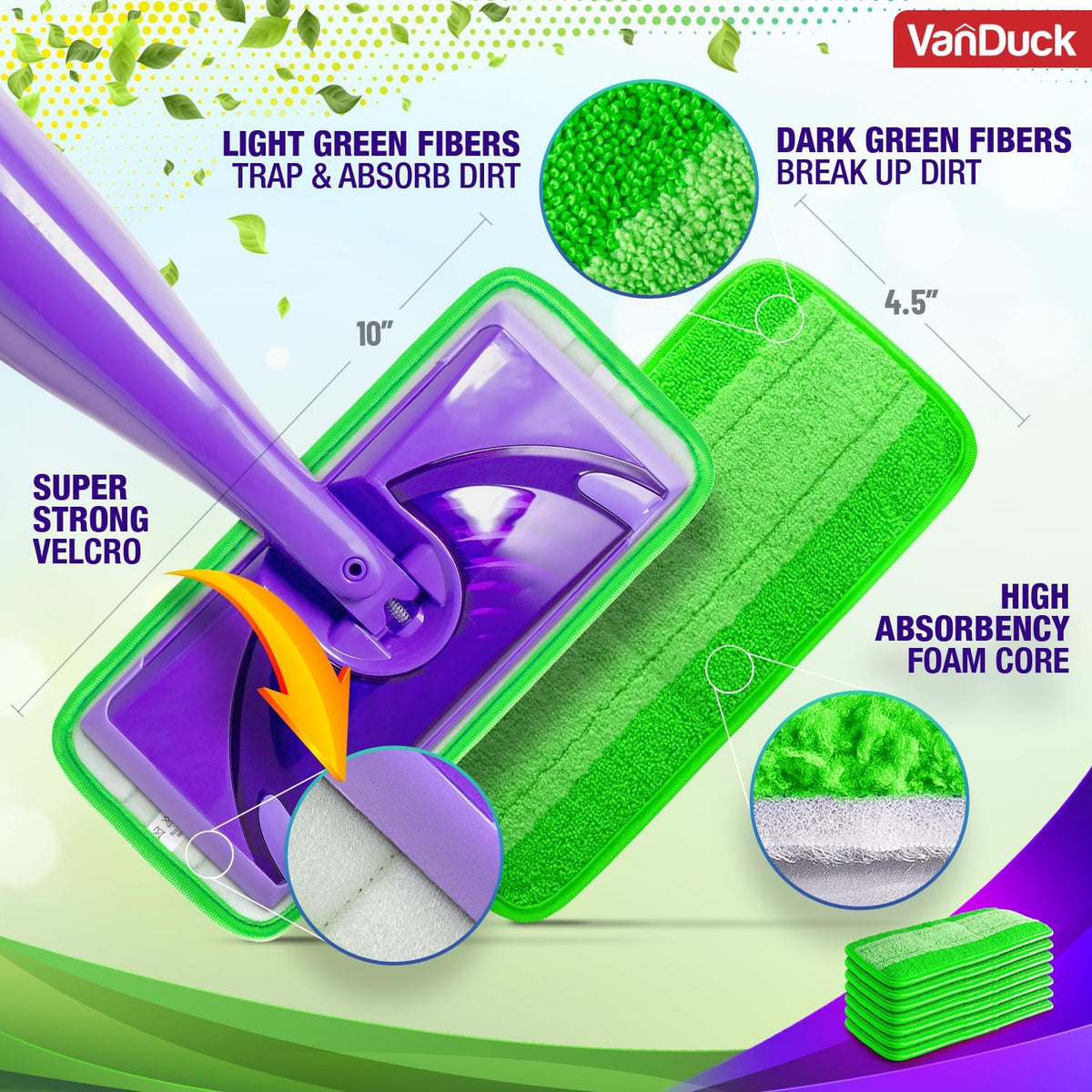 VanDuck Reusable Mop Pads Compatible with Swiffer WetJet (4 Pack) - Microfiber Mop Refill for Wet Mopping Cloths - Hardwood Floor Cleaning Pads are Reusable Replacements