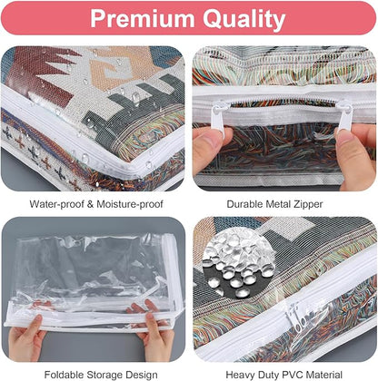 Kifmurase 6Pcs Clear Storage Bags, Plastic Blanket Storage with Zipper, Moving Bags, Closet Organizers for Comforter, Clothes, Blankets, Sweater, Bed Sheet, Bedding (15.7 x 13.8 x 3.9 Inch)