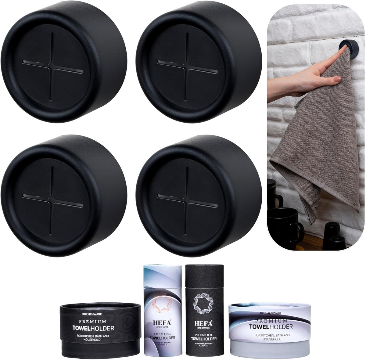 HEFA Towel Holder, Towel Hooks, Dish Towel Holder, Kitchen Organization, Bathroom Accesories, Kitchen Towel Hook, Kitchen Towel Holder, Christmas Gift, Kitchen Gadgets 4 Pack