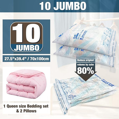 HIBAG Vacuum Storage Seal Bags, 10 Jumbo Space Saver Vacuum Sealer Bags for Clothes, Comforters, Blankets, Bedding (10J)