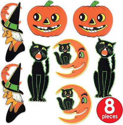 Beistle 8 Piece Retro Vintage Paper Halloween Decoration Cut Outs