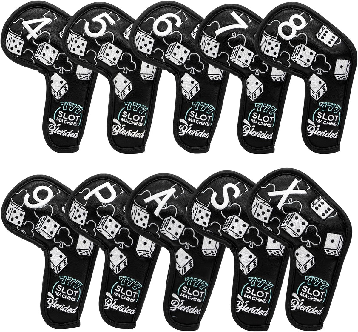 Golf Iron Covers Lucky 777 Golf Iron Headcover 10pcs Synthetic Leather Golf Clubs Iron Covers for Golf Clubs Head Covers for Irons with Magic Tape Fit All Brands