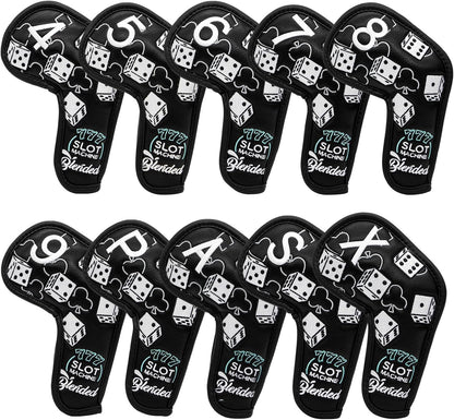 Golf Iron Covers Lucky 777 Golf Iron Headcover 10pcs Synthetic Leather Golf Clubs Iron Covers for Golf Clubs Head Covers for Irons with Magic Tape Fit All Brands