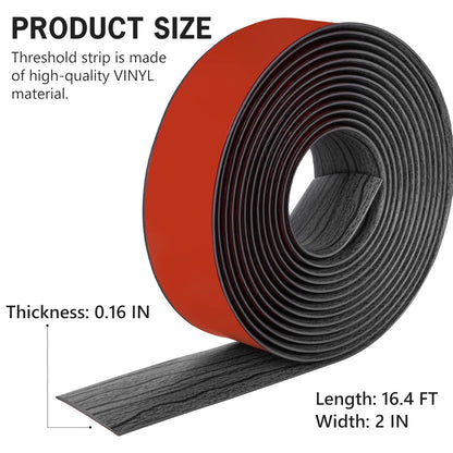 16.4Ft Floor Transition Strip Self Adhesive Vinyl Cover Floor Strip Flat Divider Transition Strip Wood Grain Design for Laminate Floor Gaps and Doorway Transitions (16.4Ft x 2 Inch, Gary)
