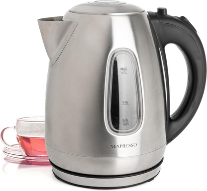 Mixpresso Stainless Steel Electric Kettle, Cordless Pot 1.7L Portable Electric Hot Water Kettle, 1500w Strong Fast Boiling Pot, Water Boiler
