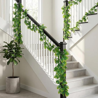 8Pcs Artificial Tropical Leaves Garland, 5.9FT Fake Monstera Leaves Vines Hanging Plant Ivy Faux Palm Leaf Greenery Garland for Garden Porch Patio Jungle Beach Birthday Party Indoor Outdoor