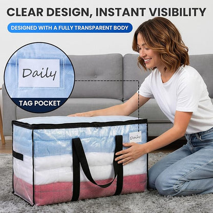 TAILI Extra Large Moving Bags, 8 Pack Clear Heavy Duty Totes For Storage with Visible Window, Wrap Around Handles, Storage Bags for Space Saving, Alternative to Moving Boxes