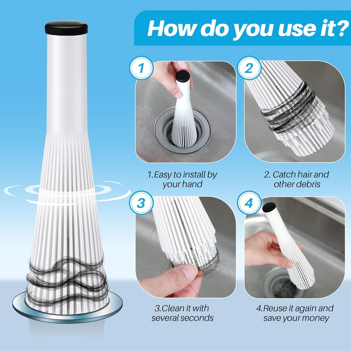 Feekoon 1 Pack Lint Trap for Washing Machine Utility Tub and Sink Drains, Laundry Lint Catcher with Rubber Plugs, Hair Catcher, Compatible with 1. 5''and 1. 75'' Drain to Prevent Clogs in Plumbing