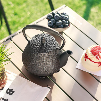 Cast Iron Teapot, 32oz Tea Kettle with Infuser for Stove Top, Sakura Blossom Pattern Japanese Tea Pot for Tea &amp; Coffee Coated with Enameled Interior, Silicone Handle 950ml black