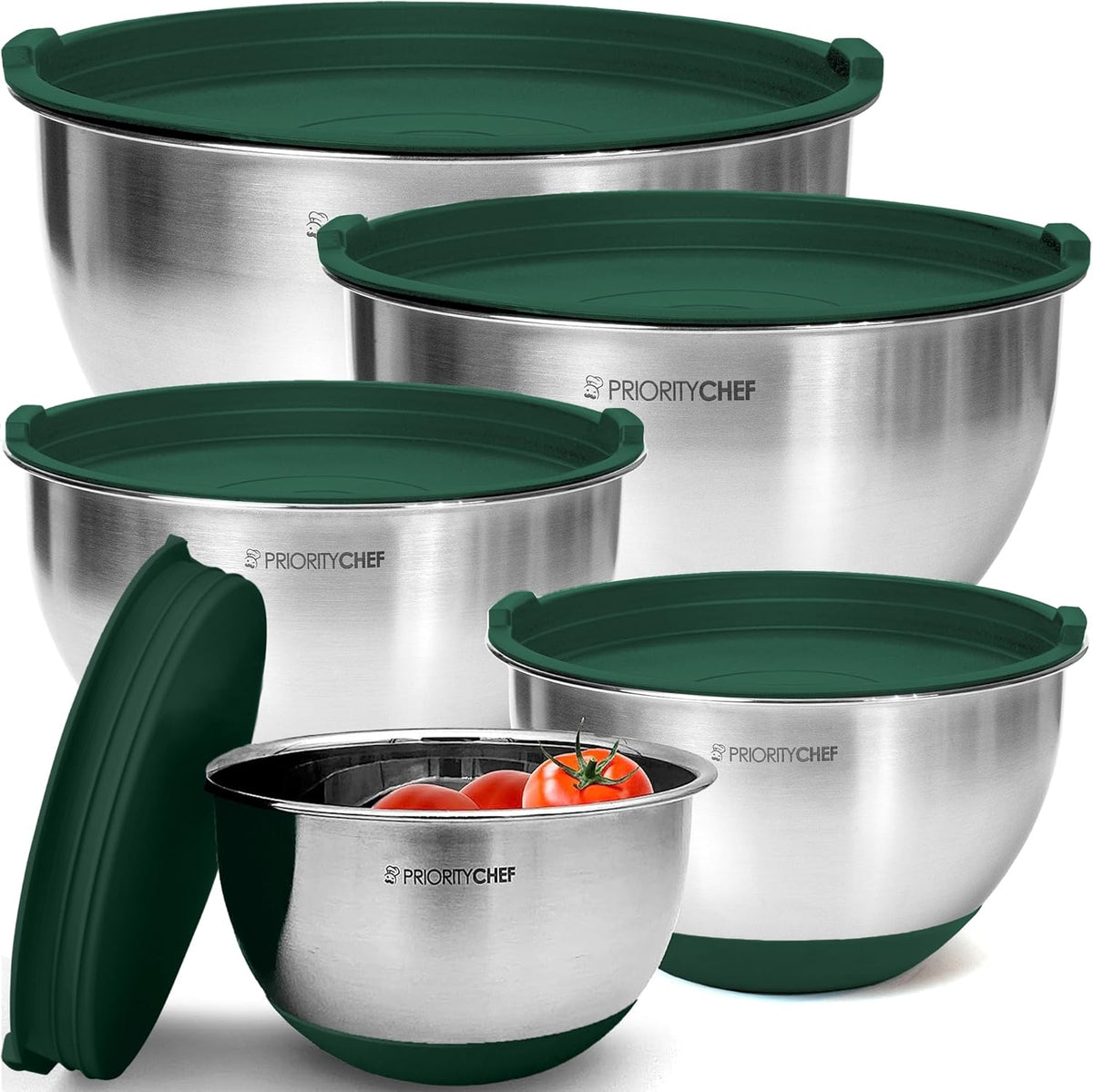 Priority Chef Premium Mixing Bowls With Airtight Lids Set, Thicker Stainless Steel Mixing Bowl Set, Large Prep Metal Bowls with Lids
