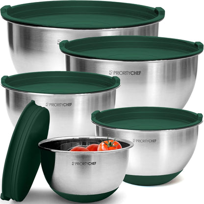 Priority Chef Premium Mixing Bowls With Airtight Lids Set, Thicker Stainless Steel Mixing Bowl Set, Large Prep Metal Bowls with Lids