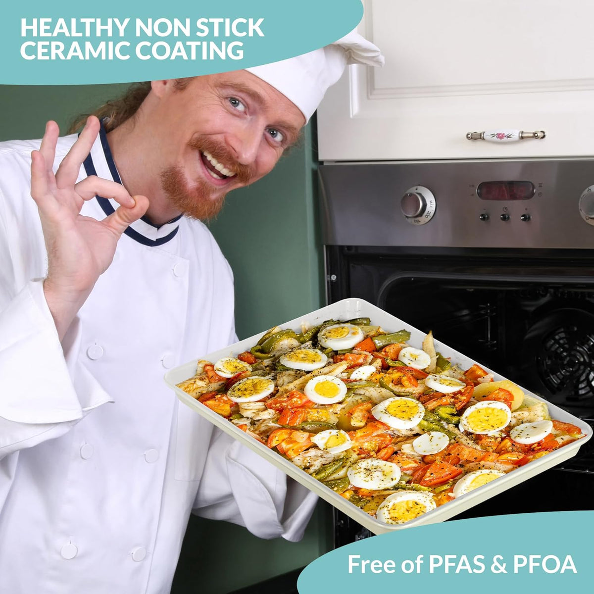 Boxiki Kitchen Non-Stick Ceramic Baking Sheet - Slick & Non-Toxic Ceramic Coating, PTFE & Pfoa Free Cookie Sheet Pan - Cookie Sheet