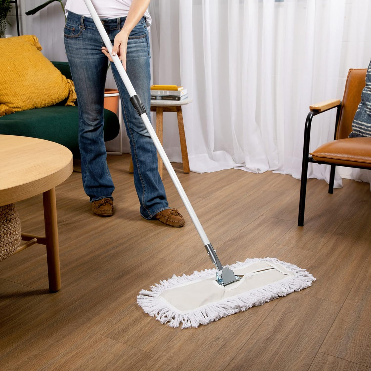 Commercial Dust Mop – 60 Inch Floor Sweeper for Hardwood, Reusable Cotton Mop Head, Extendable Handle, Dry Mop for Floor Cleaning & Janitorial Supplies