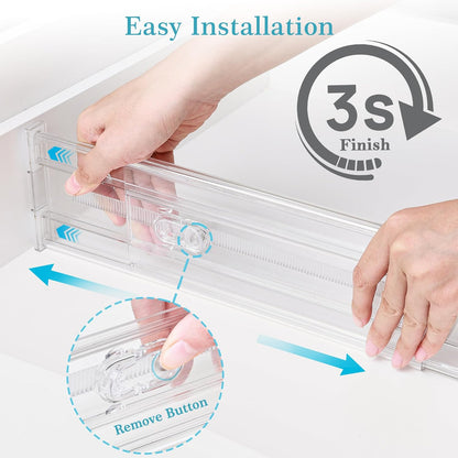 Vtopmart 12 Pack 4" Regular Upgrade Drawer Dividers for Clothes, 12.8"-22.3" Expandable Dresser Drawer Organizer, Clear Plastic Separators for Dresser, Baby Clothing, Underwear, Cosmetic, Toiletries
