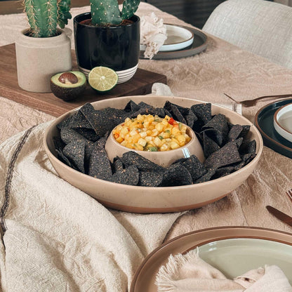 Mora Ceramic Chips and Dip Serving Tray: Large Divided Party Bowl Set for Chips & Salsa, Veggies & Dip, Fruit, Snacks, Entertaining, Hosting, etc