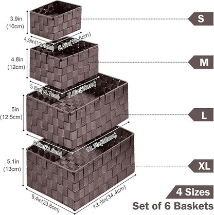 Uvellgift Woven Storage Baskets, Storage Bins, Cube Basket Container Baskets Storage Boxes Organizers for Clothes /Shelves/ Closet, Set of 6 (Brown)