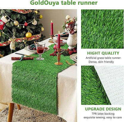 12 x 72 Inch Artificial Grass Dining Table Runner Green Table Decor for Holiday Party, Kitchen Decor, Wedding, Banquet, Indoor/Outdoor Tea Party Decorations