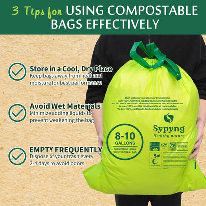 Compostable Kitchen Trash Bags 8-10 Gallon (50-Pack) – Heavy-Duty, 1.1 Mil Thick, 100% Biodegradable Bag for Medium to Large Bins. ASTM D6400, BPI & OK Compost HOME Certified Eco-friendly & Recyclable
