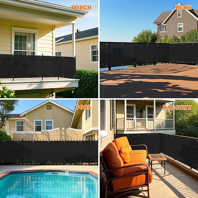 2.5' x 242' Balcony Privacy Screen Fence Cover with Zip Ties Grommets for Apartment Patio Porch Deck Backyard Outdoor (Black)