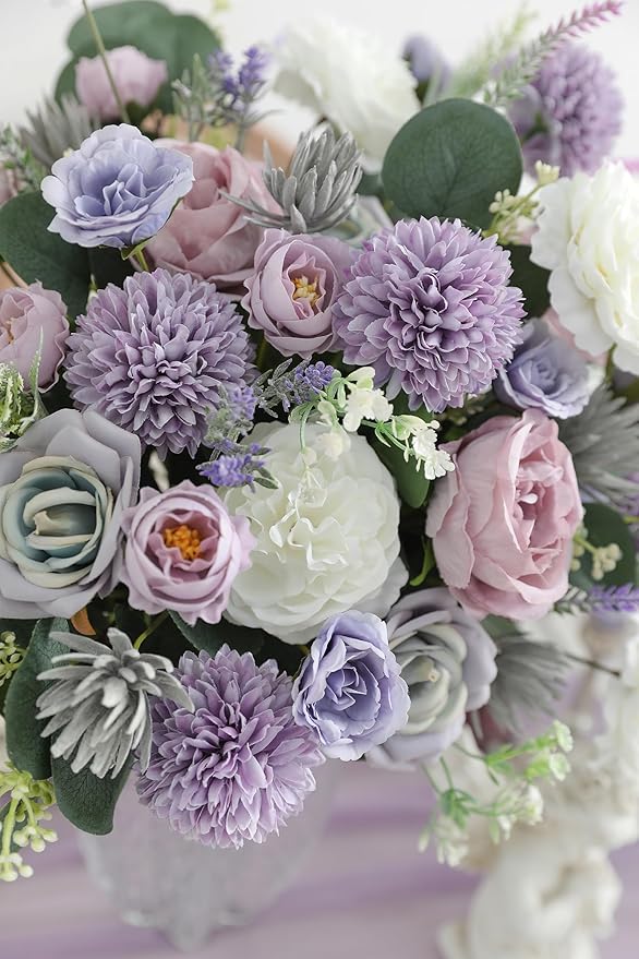 Serra Flora 18Heads Multi Use Artificial Flowers Combo for DIY Centerpieces Arrangements Wedding Bridal Bouquet Table Chair Decor Candle Holder Baby Shower Cake Decor Flower Strips Home Decor