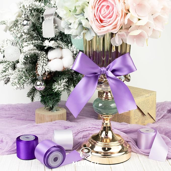 Purple Ribbon 1-1/2 Inch Lavender/Violet/Lilac Assorted Purple Double Faced Satin Ribbons for Flower Bouquet Wedding Invitation Bridal Shower Decor Gift Wrapping Hair Bows Crafts - 30Yds