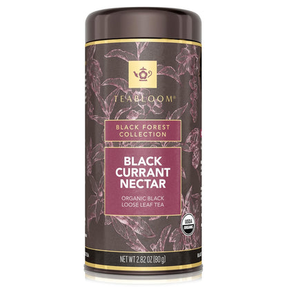 Teabloom Organic Black Tea, Black Currant Nectar Loose Leaf Tea, USDA Certified Organic, 2.82 Ounce Loose Leaf Tea Canister Makes 35-50 Cups