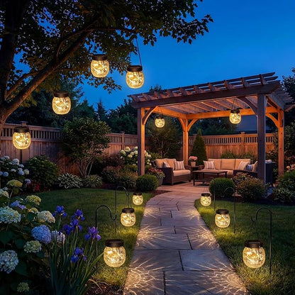 Small Solar Lanterns Outdoor Waterproof, Cracked Glass Hanging Globe Lights for Backyard Patio Garden Pathway Balcony and Table Decor, Warm White- Gifts for Women Mom Homeowners